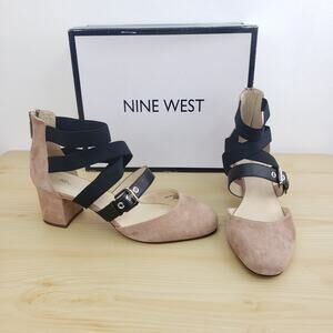 NEW NINE WEST STRAP Block Heel Size 9.5, Color natural & black